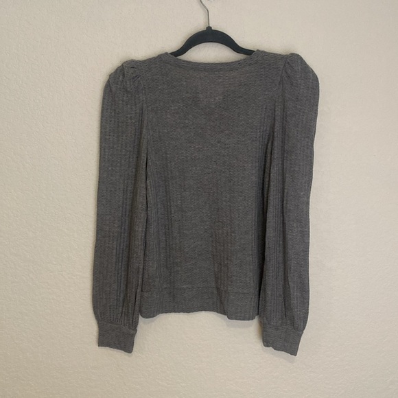 CHASER Grey Waffle Knit Puff Sleeve Long Sleeve Thermal NWT - Picture 6 of 6